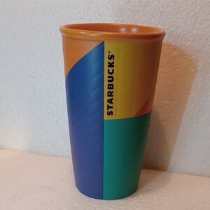 Starbucks 2016 Color Block Double Wall Ceramic Travel Mug Very Good Condition
